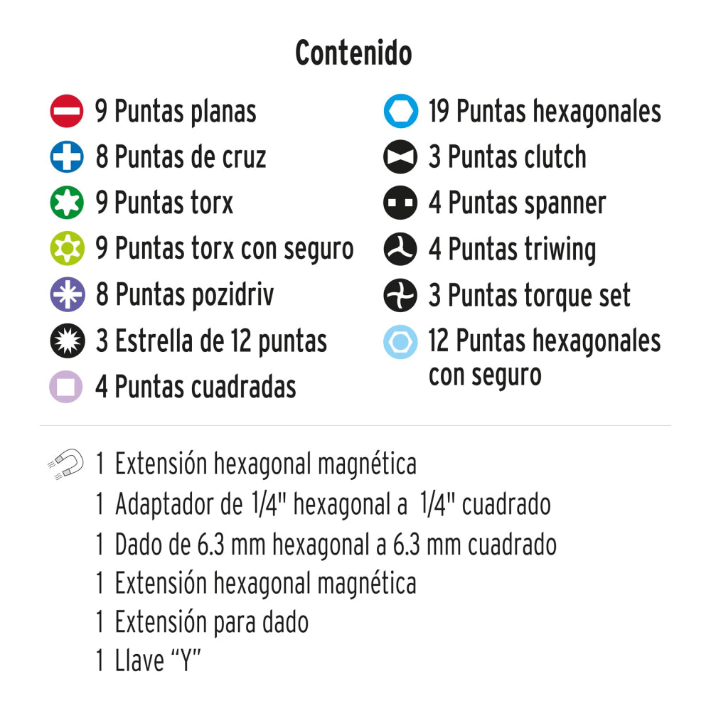 Juego de 100 puntas mixtas largo 1" en estuche plástico - Cod: 17794