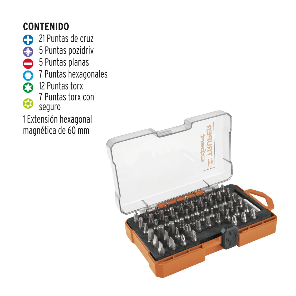 Juego de 58 puntas mixtas largo 1" estuche plástico, Expert - Código: 11889