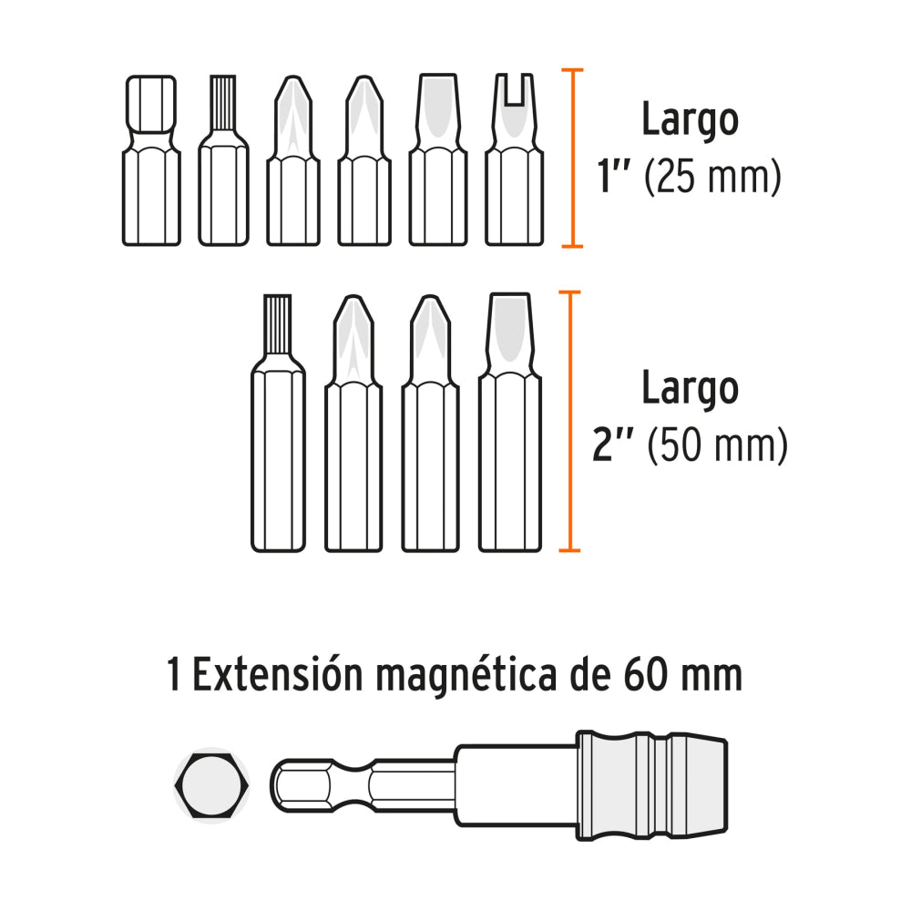 Juego de 58 puntas mixtas largo 1" estuche plástico, Expert - Código: 11889