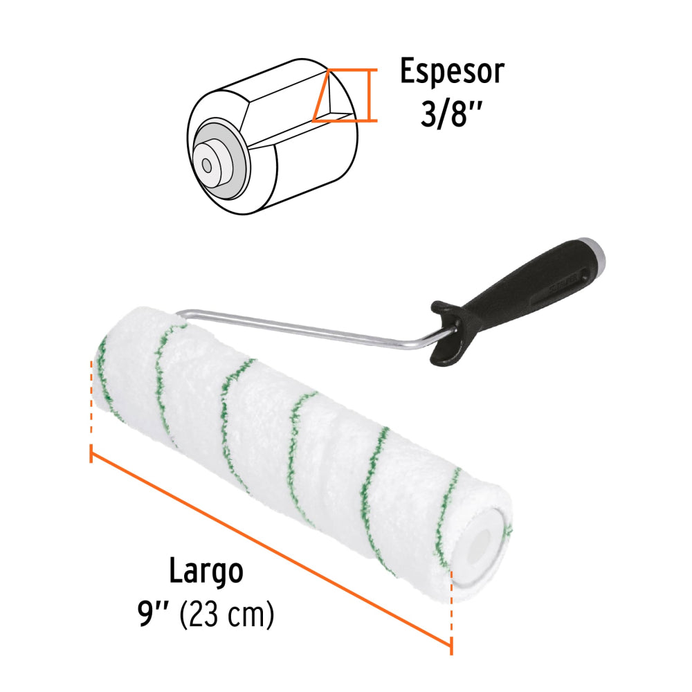 Rodillo para pintar 9" x 3/8" microfibra, sup. poco rugosas