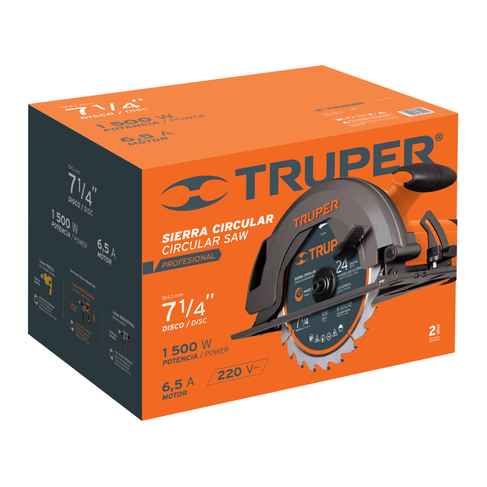 Sierra circular, 7-1/4", profesional, 220 V, 1500 W - Código: 11005