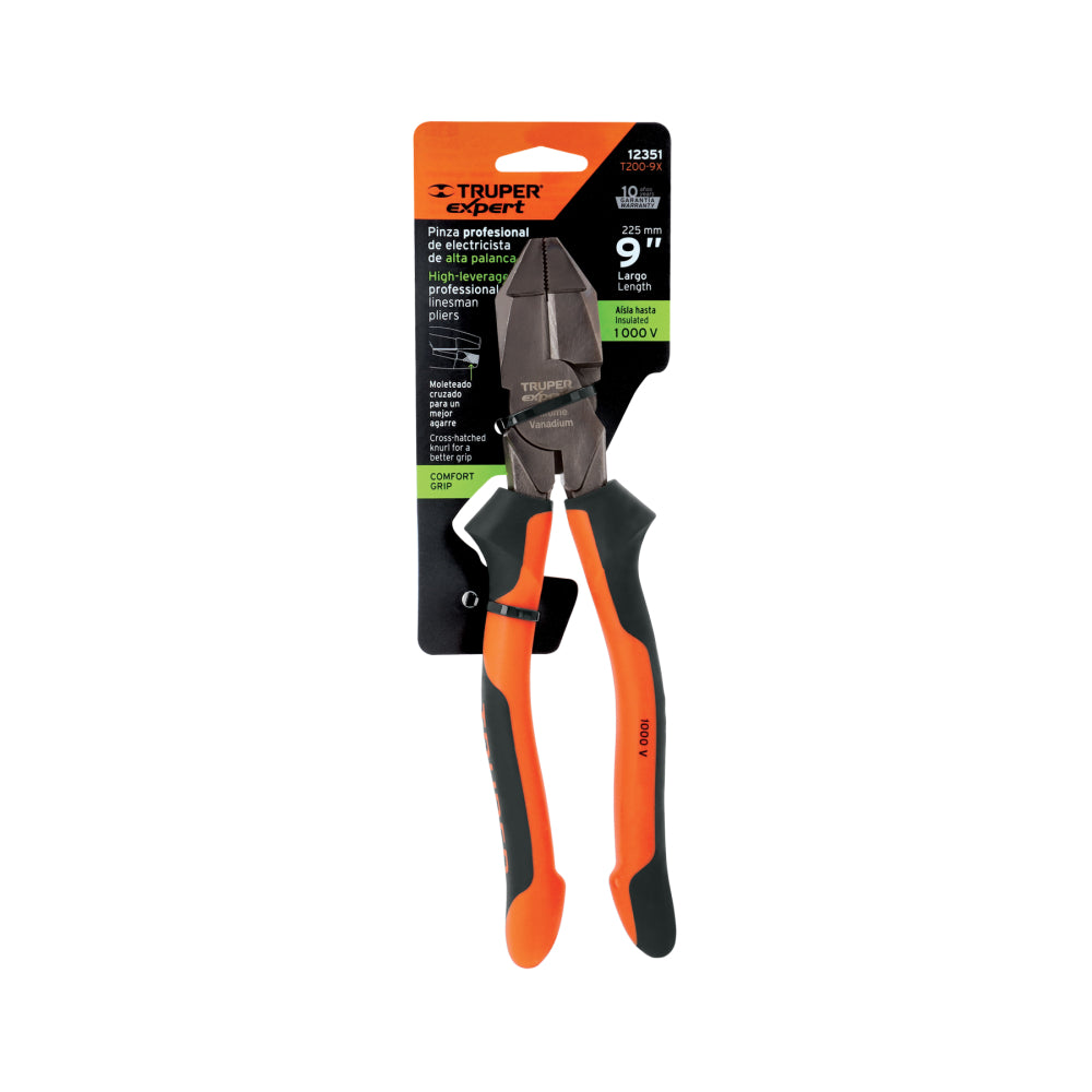 Pinza electricista 9" uso rudo, alta palanca, Comfort Grip