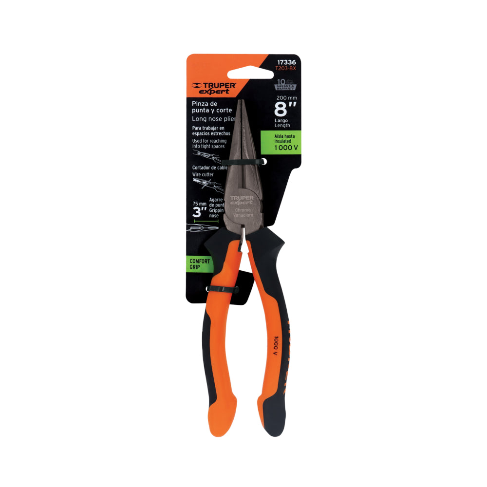 Pinza punta y corte 8" mango Comfort Grip, Truper Expert - Cod: 17336