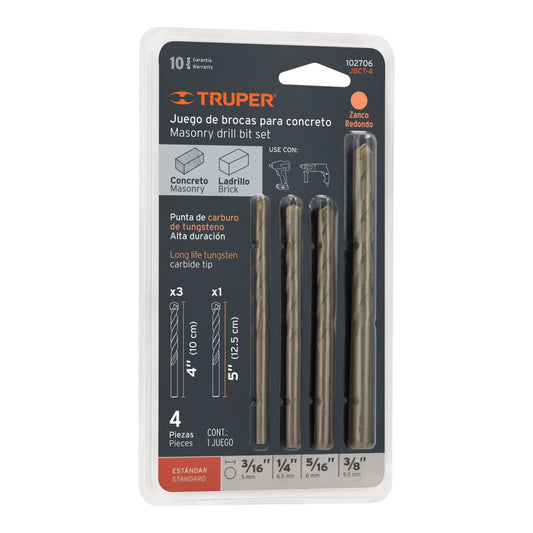 Juego de 4 brocas para concreto, TRUPER - Código: 102706