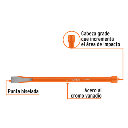 Cincel de corte frío de 3/4 X 12", Truper - CÓDIGO: 12148