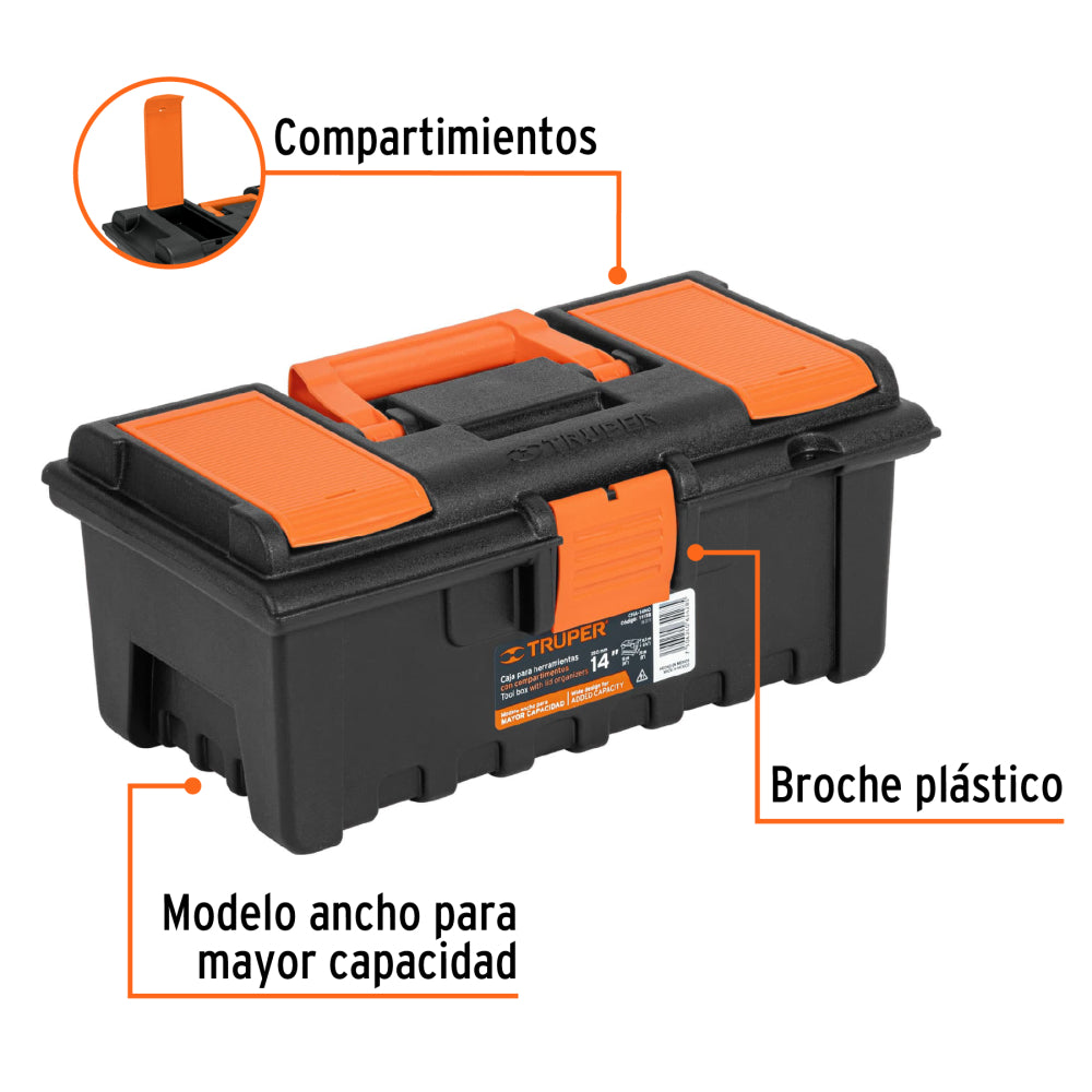 Caja para herramienta de 14" con compartimentos, TRUPER