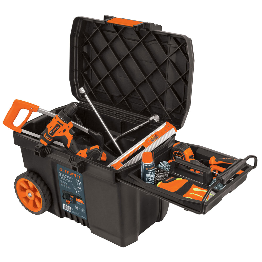 Caja para herramienta de 23" con ruedas y mango telescópico Truper - Código: 10902