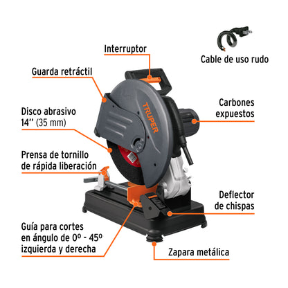 Tronzadora/cortadora de metales, 14",industrial, 2200W,220V