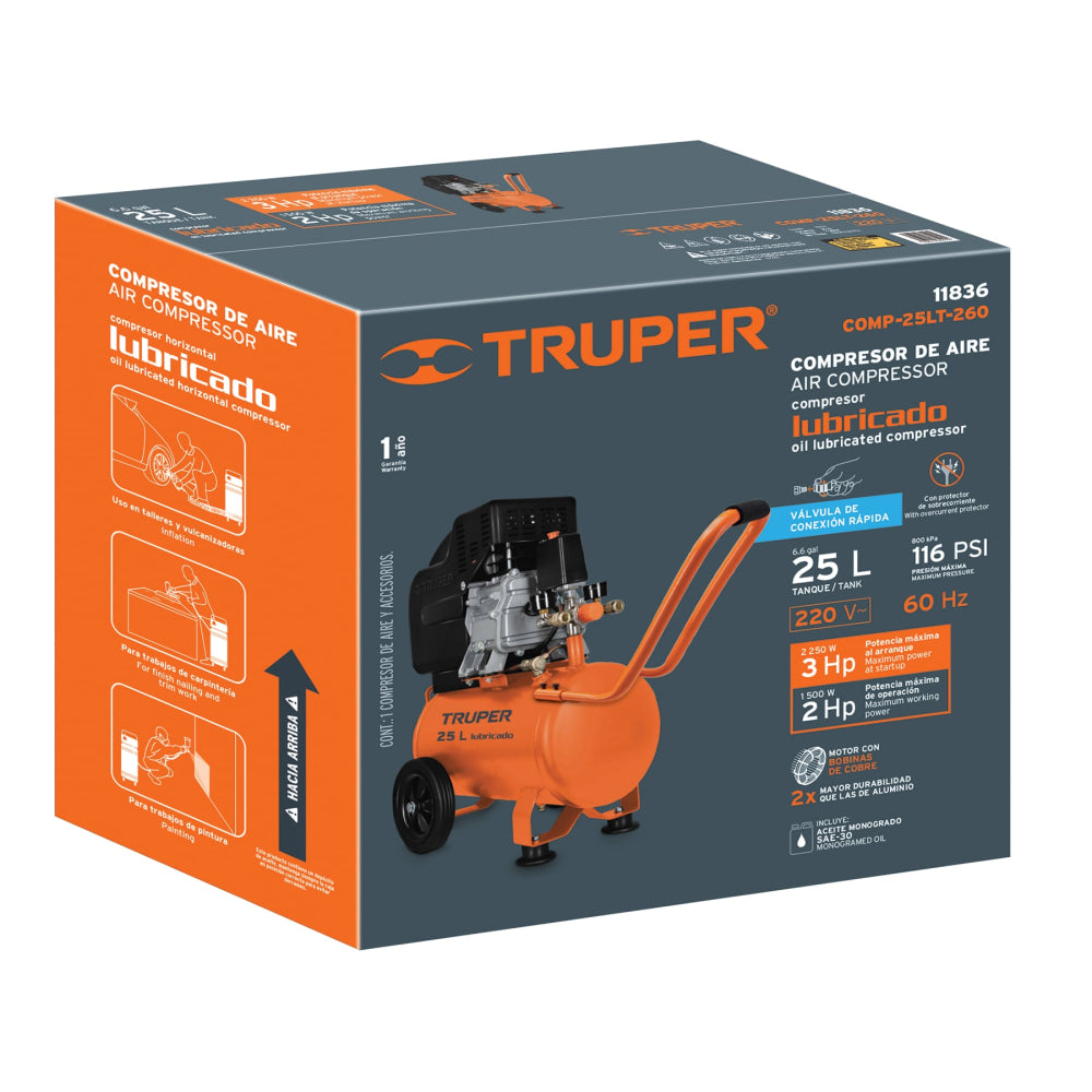 Compresor aire, 25 L, 3 Hp (potencia máxima ), 220V, 60Hz - Código: 15006
