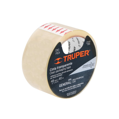 Cinta de empaque 48 mm x 40 m transparente, Truper - CÓDIGO: 12551