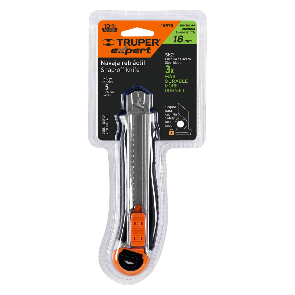 Cutter 18 mm trabajo pesado c/alma metálica y grip, Expert - Cod: 16976