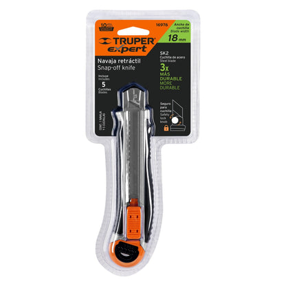 Cutter 18 mm trabajo pesado c/alma metálica y grip, Expert - Cod: 16976