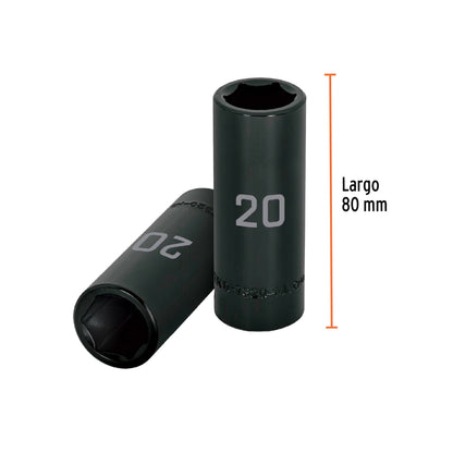 Dado largo cuadro 1/2" de impacto 6 puntas de 20 mm, Truper - Código: 12432