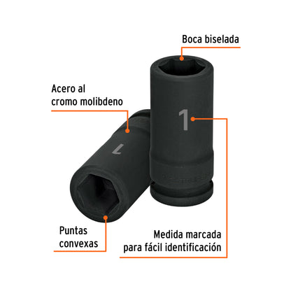 Dado largo de impacto de 1", 6 puntas, cuadro 3/4" - Código: 12434