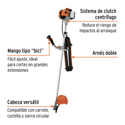 Desmalezadora a gasolina 52 cc mango tipo "bici", 18" corte - Código: 11032