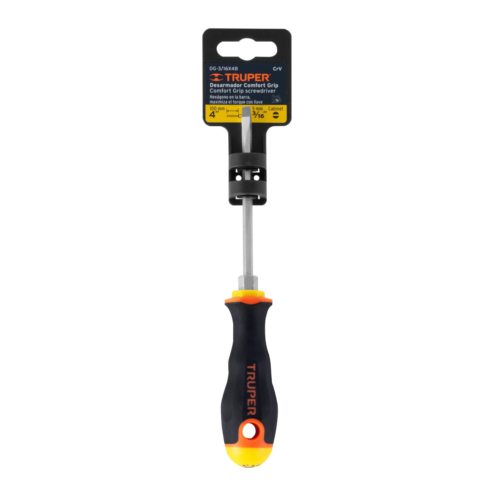 Desarmador cabinet 3/16" x 4" mango Comfort Grip, Truper
