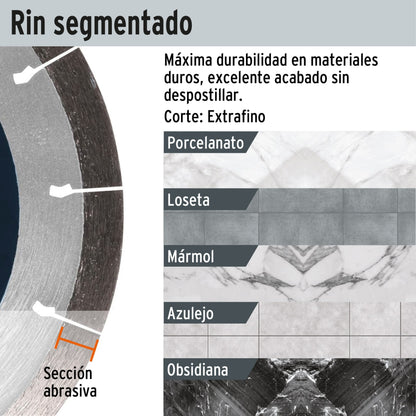 Disco de diamante de 4-1/2" x 1.3 mm, corte de porcelanato - Código: 15196