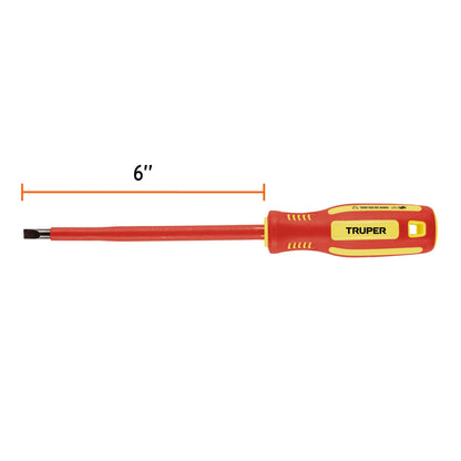 Desarmador dieléctrico plano 1/4" x 6", Truper - CÓDIGO: 102243