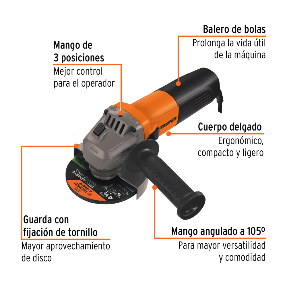 Esmeriladora angular 4-1/2", profesional, 220 V, 800 W