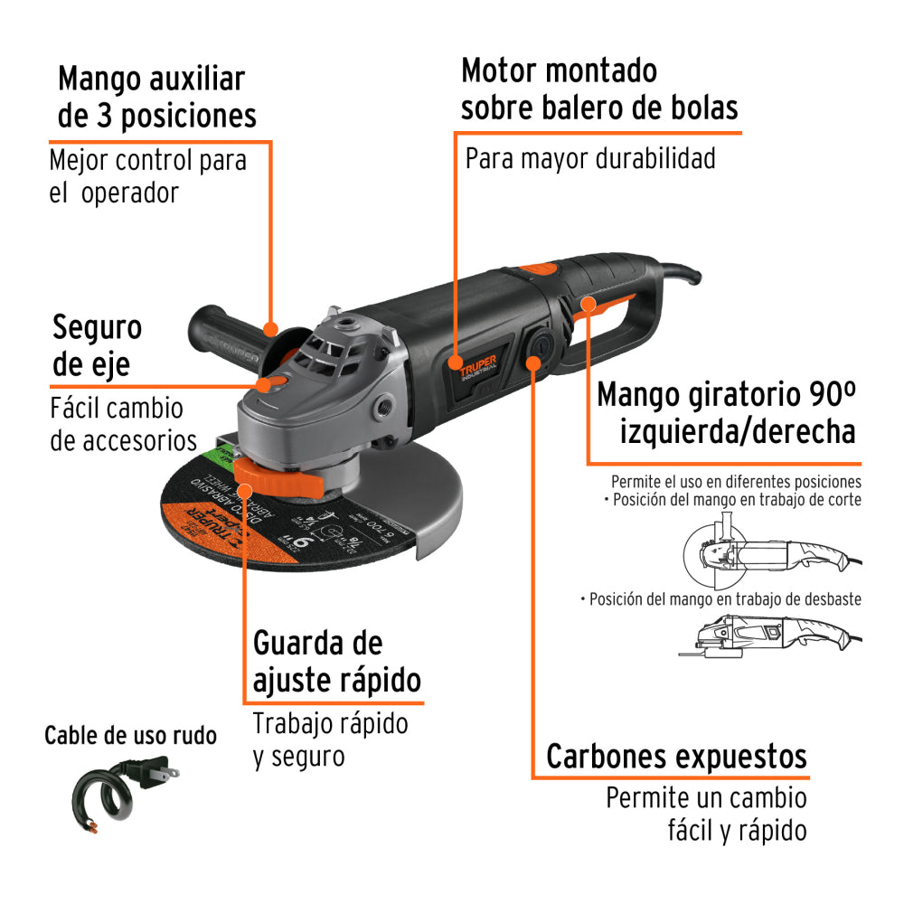 Esmeriladora angular 9", industrial, 220 V, 2000 W - CÓDIGO: 18295