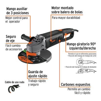 Esmeriladora angular 9", industrial, 220 V, 2000 W - CÓDIGO: 18295