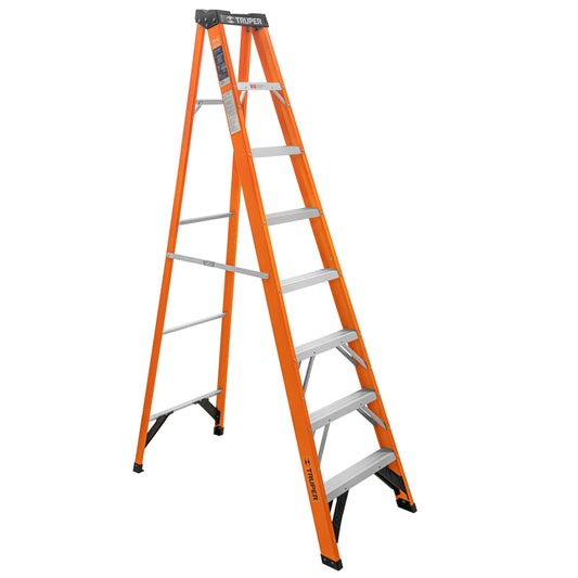 Escalera de tijera, tipo ll, 7 peldaños, fibra de vidrio - CÓDIGO: 100227