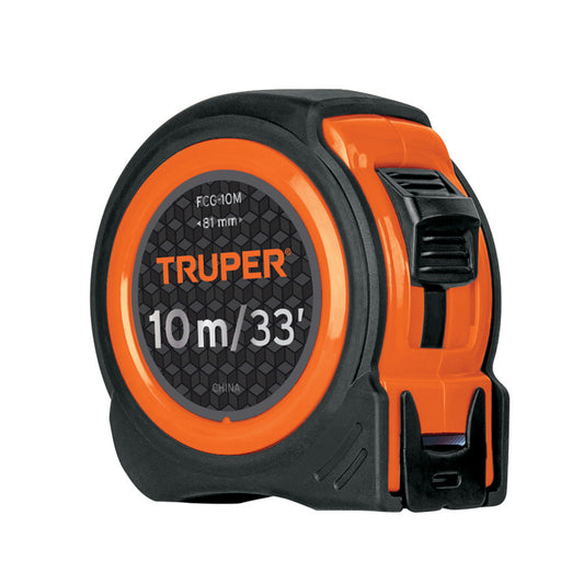 Flexómetro compacto contra impactos 10 m cinta 25 mm, TRUPER - CÓDIGO: 102332