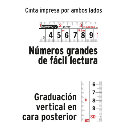 Flexómetro compacto contra impactos 10 m cinta 25 mm, TRUPER - CÓDIGO: 102332
