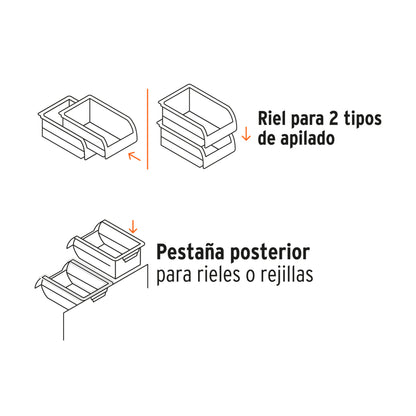 Gaveta apilable #2 de plástico, 17 x 11 x 8 cm, TRUPER - Código: 10889
