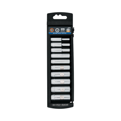 Juego de 10 dados largos cuadro 1/4" mm, Truper - Código: 14168