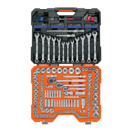 Juego 199 herramientas 1/4", 3/8" y 1/2" std y mm p/mecánico