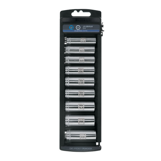 Juego de 9 dados largos cuadro 3/8" mm, Truper -  Código: 14173