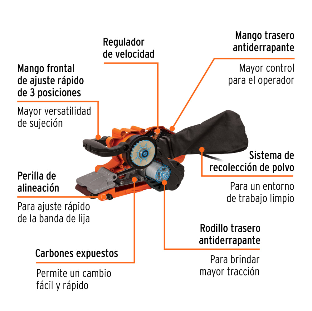 Lijadora de banda 3 x 21", profesional, 220 V, 1010 W