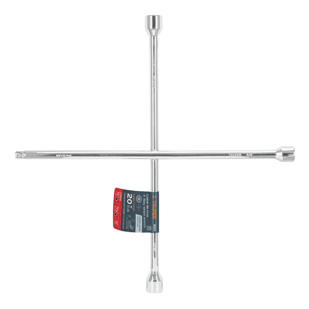 Llave de cruz 20" pulida y cromada con entrada cuadro 1/2" - Cod: 18024