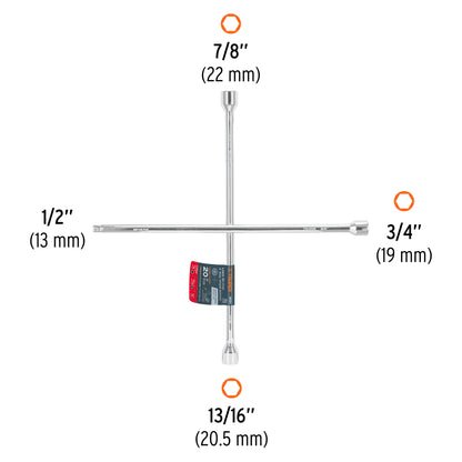 Llave de cruz 20" pulida y cromada con entrada cuadro 1/2" - Cod: 18024