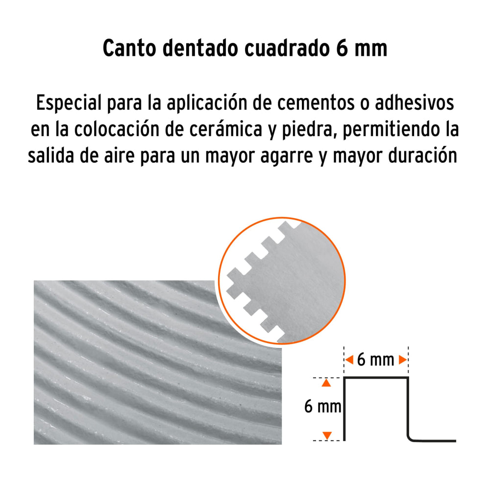 Llana 11" dentado cuadrado 1/4", 10 remaches, mgo madera - Cod: 15404