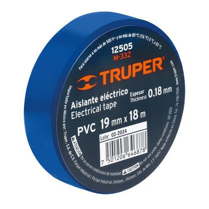 Cinta de aislar de 18 m x 19 mm, azul, Truper - CÓDIGO: 12505