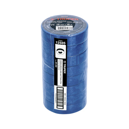 Cinta de aislar de 18 m x 19 mm, azul, Truper - CÓDIGO: 12505