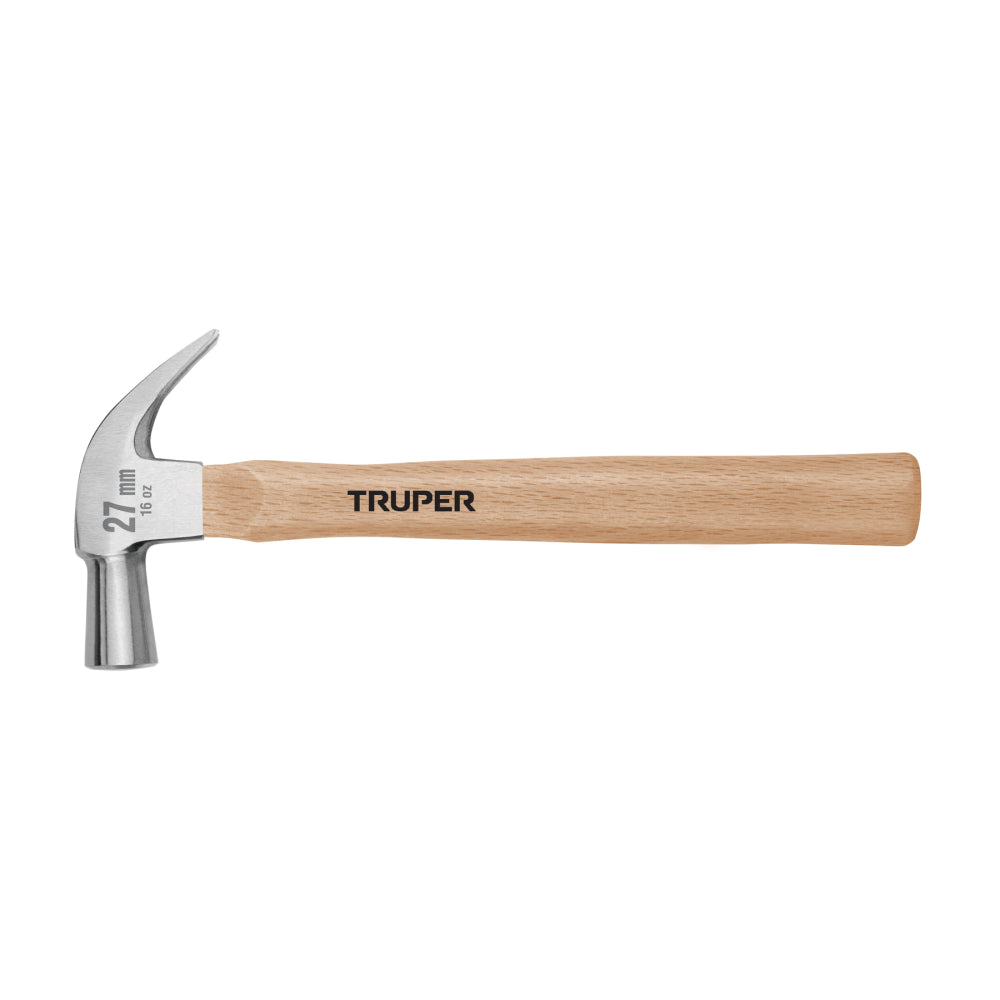 Martillo cabeza cónica 27 mm uña curva, mango madera, TRUPER - Código: 10560