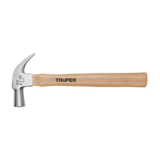 Martillo cabeza cónica 27 mm uña curva, mango madera, TRUPER - Código: 10560