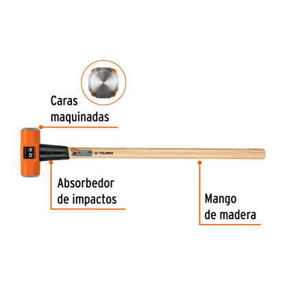 Marro octagonal 12 lb, mango de madera 36", Truper - Cod: 16513