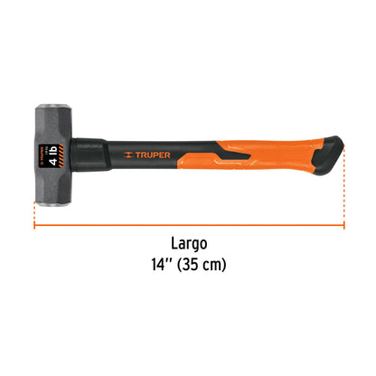 Marro octagonal 4 lb, mango de fibra de vidrio 14", Truper - Código: 16536