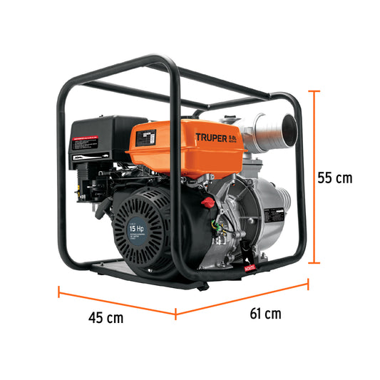 Motobomba autocebante 4"x4", gasolina 15HP, agrícola, TRUPER - Código: 102405