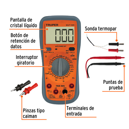 Multímetro digital para mant automotriz con RMS verdadero - Código: 10403