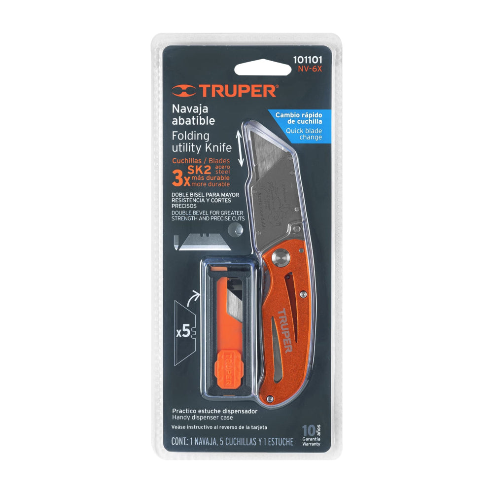 Navaja abatible 6" cuerpo de aluminio y acero inox, Truper - CÓDIGO: 101101