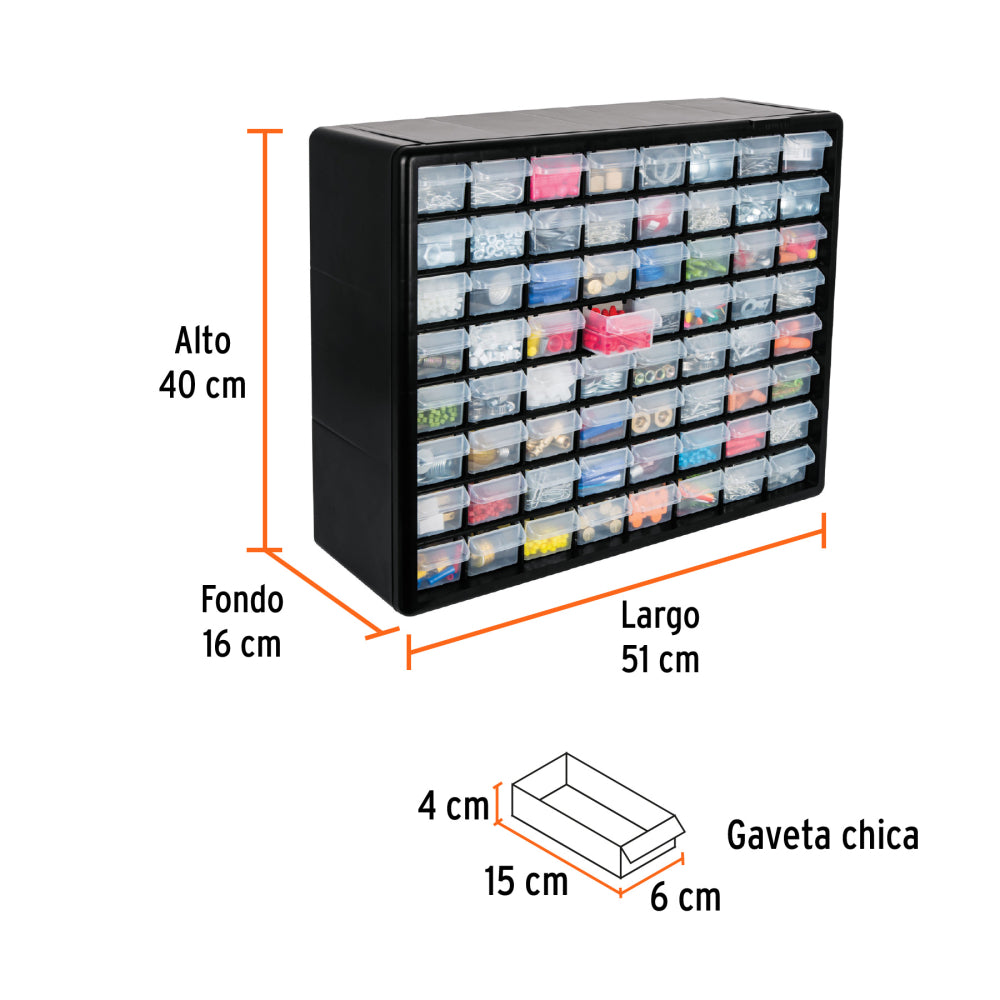 Organizador con 64 gavetas, Truper