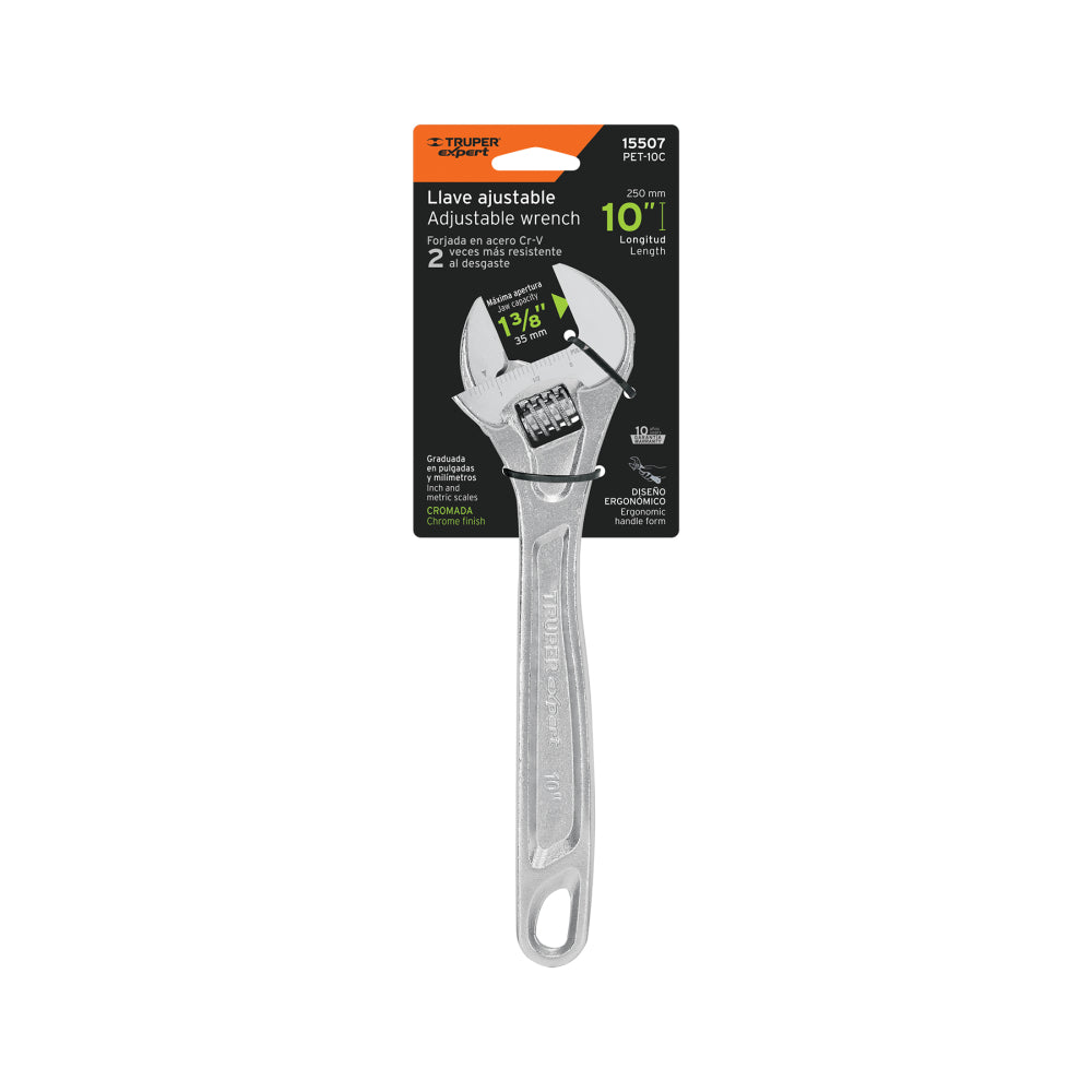 Llave ajustable (perico) 10" profesional cromada, Expert - Cod:15507