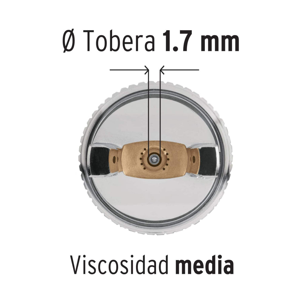 Pistola p/pintar gravedad HVLP vaso plástico, 1.7 mm, Truper