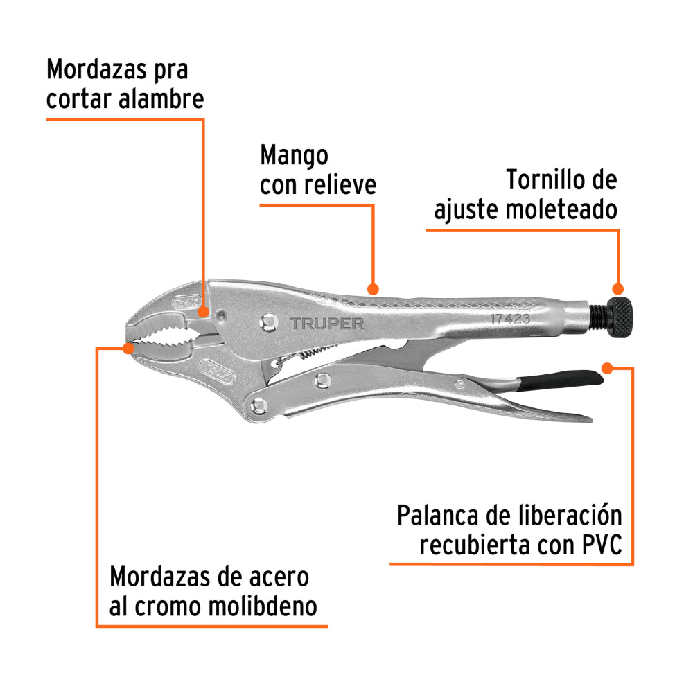 Pinza de presión 10" mordaza curva, Truper - Cod: 17423