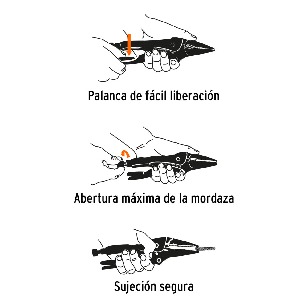 Pinza de presión 9", punta larga, Truper - Cod: 17433
